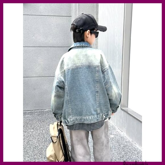 Boys Oversized Denim Jacket Soft Vintage Fit Trucker Style Layering - Picture 3 of 7